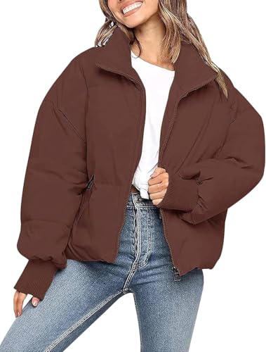 Suncadmious Damen Winter kurz geschnittene Puffer Jacke Mantel kurz warm Geste PPT Jacke (Kaffee,M) von Suncadmious