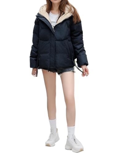 Suncadmious Damen Wintermode Kurze Warme Daunenjacke Trendy Kapuzenparka Winterjacke Leichte Reise Wind- und Schneejacke (Schwarz,M) von Suncadmious