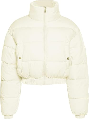 Suncadmious Damen kurz Geste ppte Puffer Jacke Oberbekleidung Mäntel (Weiß,M) von Suncadmious