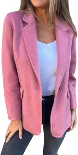 Suncadmious Eleganter einreihiger einfarbiger Blazer für Damen mit Reversknöpfen fürs Businessbüro Revers Kurze Jacke modische Straßen-Shooting-Kurzjacke aus Tweed (Rosa,XXL) von Suncadmious