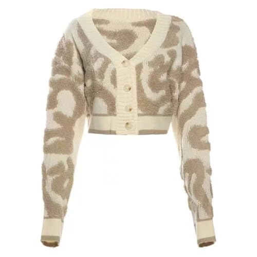 Suncadmious Frauen Mode Button Down Colorblock Strickjacke Pullover Herbst Slim Crop Outwear Open Front Strickmantel Streetwear (Khaki,S) von Suncadmious