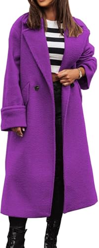 Suncadmious Damen Langer Wollmantel Peacoat Militärmantel Violet M Warm Revers Mantel Trenchcoat von Suncadmious