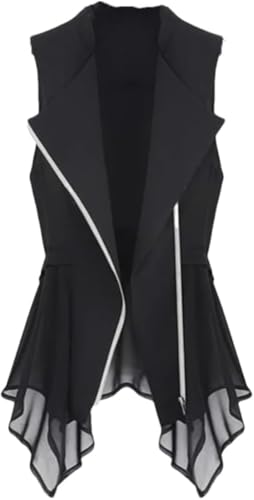 Gilet asimmetrico estivo Senza Maniche in Chiffon da Donna Giacca Con cerniera di Media lunghezza Gilet Lungo Senza Maniche Cardigan drappeggiato (Schwarz,3XL) von Suncadmious