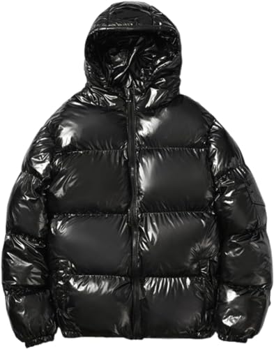 Suncadmious Glänzende Daunenjacke für Herren mit Kapuze große Größe lässig wasserdicht Winddicht warme Jacke modisch locker verdickte glänzende Daunenjacke mit Kapuze (Schwarz,3XL) von Suncadmious