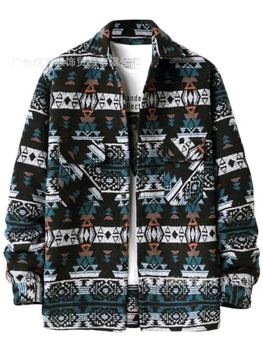 Suncadmious Herren Azteken Print Langarm Button Down Hemden Oberteile (Grün,3XL) von Suncadmious