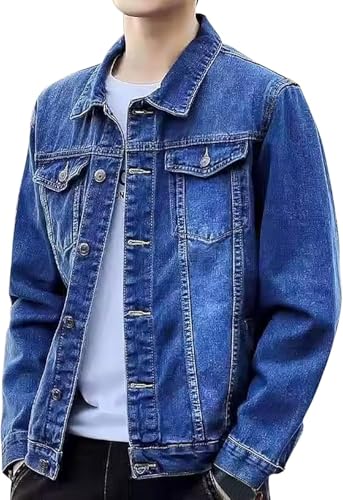 Suncadmious Herren Basic Stretch Jeansjacke Frühling und Herbst Lässige Gutaussehende Workwear Jacke Langarmjacke Leichte Jacke mit Taschen (Dunkelblau,XL) von Suncadmious