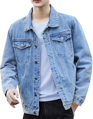Suncadmious Herren Basic Stretch Jeansjacke Frühling und Herbst Lässige Gutaussehende Workwear Jacke Langarmjacke Leichte Jacke mit Taschen (Hellblau,M) von Suncadmious