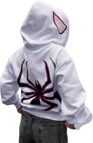 Suncadmious Herren-Damen-Spider-Print-Reiß Verschluss Hoodie mit Rücken Druck Langarm-Hoodie-Freizeit-Paar übergroße Sport Jacke Y2k ästhetische Kleidung (Weiß,M) von Suncadmious