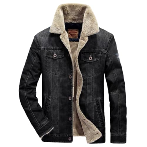 Suncadmious Herren Fleece gefütterte Jeansjacke Trucker Jacke Winter Jeansjacke Cowboy Mantel (Black,5XL) von Suncadmious
