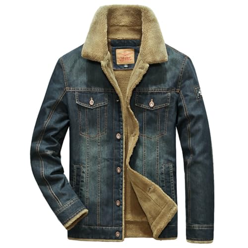 Suncadmious Herren Fleece gefütterte Jeansjacke Trucker Jacke Winter Jeansjacke Cowboy Mantel (Dark Blue,XXL) von Suncadmious