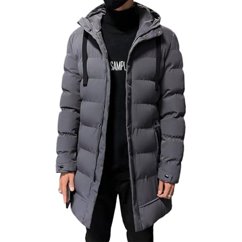 Suncadmious Herren Winter Puffer Jacke Kapuzen Reiß Verschluss lang Mantel warm Geste ttete gepolsterte Jacken mit Taschen (Grau,L) von Suncadmious