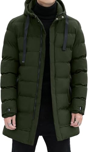 Suncadmious Herren Winter Puffer Jacke Kapuzen Reiß Verschluss lang Mantel warm Geste ttete gepolsterte Jacken mit Taschen (Grün,S) von Suncadmious