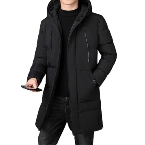 Suncadmious Herren Winter verdickte Daunenjacke wasserdicht Winddicht verdickt warm mit Kapuze Lange Parka Mantel Jacke mittellang Windbreaker (Schwarz,M) von Suncadmious