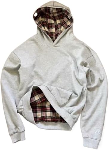 Suncadmious Herrenmode Retro Oversized Wende-Kapuzenpullover Oversized Streetwear Y2K Kapuzenpullover Retro 2000er Rock-and-Roll-Kleidung (Grau,S) von Suncadmious