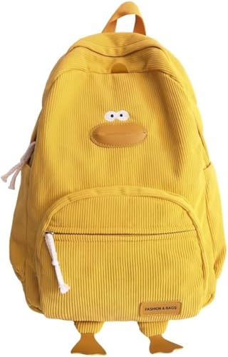 Suncadmious Mädchen Cartoon Ente Neuheit Rucksack Jugendliches Tier Cartoon Cord Rucksack Kinder College-Stil Laptop-Rucksack (Gelb) von Suncadmious
