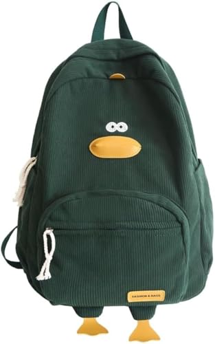 Suncadmious Mädchen Cartoon Ente Neuheit Rucksack Jugendliches Tier Cartoon Cord Rucksack Kinder College-Stil Laptop-Rucksack (Grün) von Suncadmious