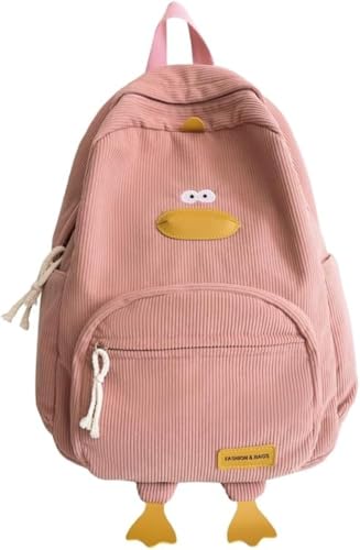 Suncadmious Mädchen Cartoon Ente Neuheit Rucksack Jugendliches Tier Cartoon Cord Rucksack Kinder College-Stil Laptop-Rucksack (Rosa) von Suncadmious