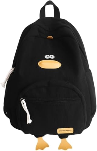 Suncadmious Mädchen Cartoon Ente Neuheit Rucksack Jugendliches Tier Cartoon Cord Rucksack Kinder College-Stil Laptop-Rucksack (Schwarz) von Suncadmious