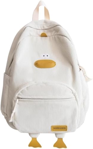 Suncadmious Mädchen Cartoon Ente Neuheit Rucksack Jugendliches Tier Cartoon Cord Rucksack Kinder College-Stil Laptop-Rucksack (Weiß) von Suncadmious
