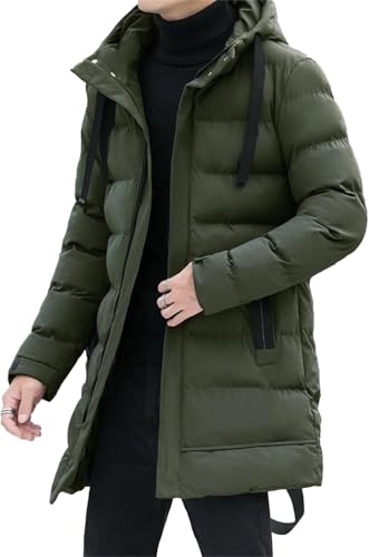 Suncadmious Men 's Full-Zip Hooded Parka Jacket Thicken Warm Winter Puffer Jacket Waterproof Cotton Long Outerwear (Grün,L) von Suncadmious