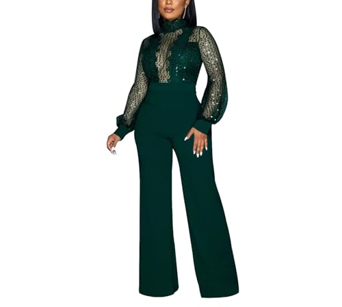 Suncadmious Spitze Pailletten Details Formal Jumpsuits für Frauen Elegant Abend Party (Grün,XXL) von Suncadmious