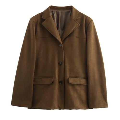 Suncadmious Wildlederjacken für Frauen Kunstlederjacke Ästhetischer Wildleder Blazer Y2K Oberbekleidung Wintermantel (Kaffee,L) von Suncadmious