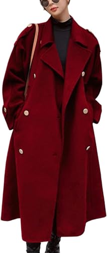 Suncadmious Women 's Winter Double Breasted Midi Long Wool PEA Coat Notch Revers Winter Trenchcoat (rot,XS) von Suncadmious