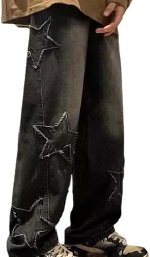 Suncadmious Y2K Baggy Jeans Frauen Fairycore Star Patchwork Demin Hosen Grunge Emo Kleidung Gothic Jogger Sweatpants (schwarz,M) von Suncadmious