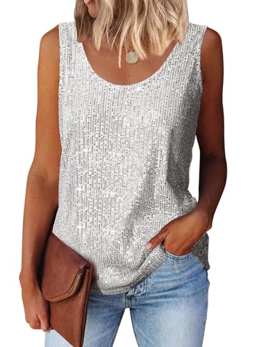 Suncife Damen Pailletten Oberteil Tank Glitzer Top Frauen Party Glitzertop, Silberweiß, L Suncife Damen Pailletten Oberteil Tank Glitzer Top Frauen Party Glitzertop, Silberweiß, L von Suncife