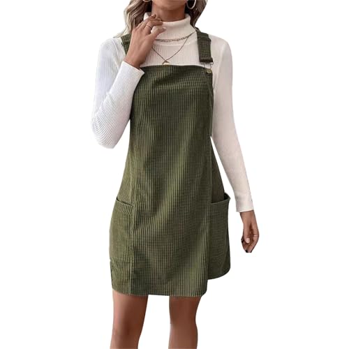 Damen Latzkleid aus Cord in Armeegrün verstellbare Träger Trägerkleid Minikleid mit Trägern Damen Latzkleid aus Cord in Armeegrün verstellbare Träger Trägerkleid Minikleid mit Trägern von Suncolour