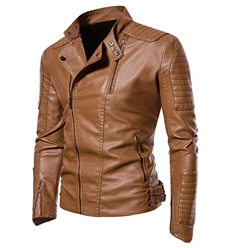 Herren Motorrad Motorradjacke Herren Cross Zip Leder Bikerjacke PU Rock Style Lederjacke von Suncolour