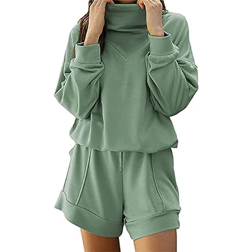 Suncolour 2-teiliges Damen-Outfit langärmeliges übergroßes Sweatshirt und Shorts Trainingsanzug-Set passendes Set von Suncolour