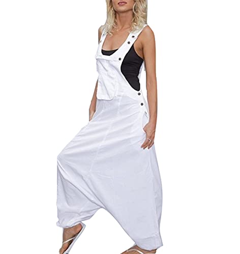 Suncolour Damen Baumwolle und Leinen Hosenträger Overall Overall Latzhose Weites Bein Hose Übergröße von Suncolour