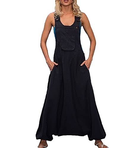 Suncolour Damen Baumwolle und Leinen Hosenträger Overall Overall Latzhose Weites Bein Hose Übergröße von Suncolour