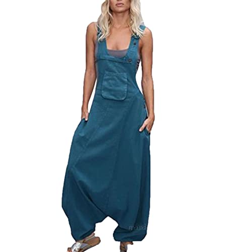 Suncolour Damen Baumwolle und Leinen Hosenträger Overall Overall Latzhose Weites Bein Hose Übergröße von Suncolour