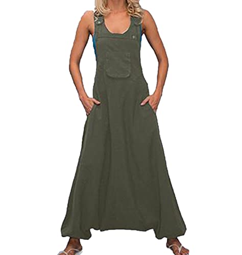 Suncolour Damen Baumwolle und Leinen Hosenträger Overall Overall Latzhose Weites Bein Hose Übergröße von Suncolour