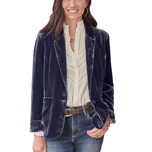 Suncolour Damen Blazer aus Samt mit einem Knopf Anzugjacke lässige Arbeit Büro Samtjacke Mantel mit Taschen von Suncolour