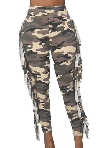 Suncolour Damen-Leggings mit Fransen, Damen-Yogahose mit hoher Taille und Quasten, seitliche Fransen, lässige Jogger-Jogginghose von Suncolour