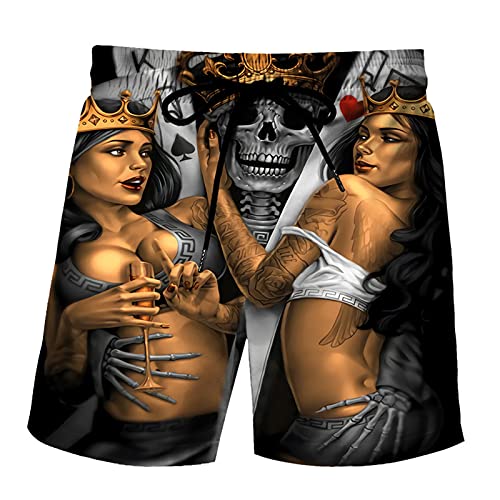 Suncolour Herren Badeshorts Herren Totenkopf Badehose Sommer Strand Lässig Baumwolle Kurze Retro Bedruckte Badehose von Suncolour