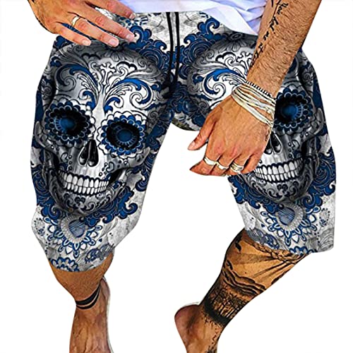 Suncolour Herren Badeshorts Herren Totenkopf Badehose Sommer Strand Lässig Baumwolle Kurze Retro Bedruckte Badehose von Suncolour