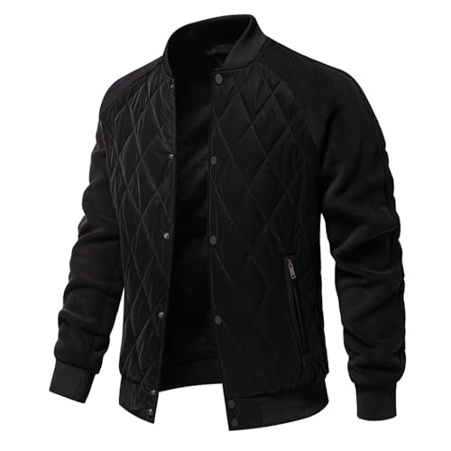 Suncolour Herren Gesteppte Bomberjacke Dicken Warm Baseballmantel Diamant Gesteppte Varsity Jacke mit Fleece Ärmeln von Suncolour