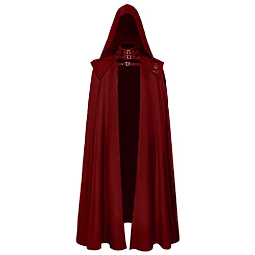 Suncolour Herren Rot Mittelalter Kapuzenmantel Männer Cosplay Party Langes Cape Vampir LARP Hood Robe Umhang von Suncolour