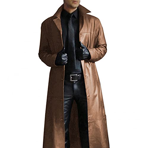 Suncolour Herren Schwarze Lederjacken Leder Langer Mantel Herren Classic Biker Faux Slim Fit Moto Long Coat von Suncolour