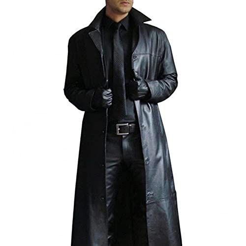 Suncolour Herren Schwarze Lederjacken Leder Langer Mantel Herren Classic Biker Faux Slim Fit Moto Long Coat Suncolour Herren Schwarze Lederjacken Leder Langer Mantel Herren Classic Biker Faux Slim Fit Moto Long Coat von Suncolour