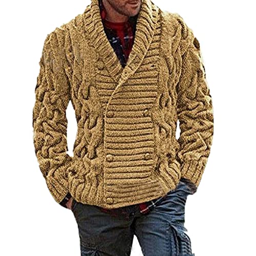 Suncolour Herren Strickjacke Mit Zopfmuster Dicke Strickjacke Strickmantel Mit Schalkragen Und KnöPfen von Suncolour