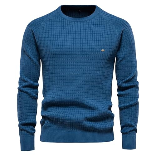 Suncolour Herren-Sweatshirt mit Waffelmuster, Rundhalsausschnitt, Karierter Jacquard-Sportpullover von Suncolour