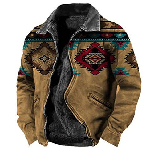 Suncolour Herren Trucker Jacke Winterjacken Männer Retro Aztec Muster Casual Sherpa Mantel verdicken warmes Baumwollknopf Outwear Plus Size von Suncolour