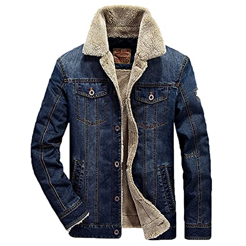 Suncolour Herren Warme Fleece Trucker Denim Jacke, Herren Klassische Sherpa Pelz Jean Denim Jacke Baumwolle Gefüttert Jean Mantel von Suncolour