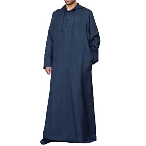 Suncolour Muslimische Kaftan-Kleider für Herren mit Kapuze, ethnischer muslimischer Thobe-Baumwollleinen, locker sitzendes, langes Kleid von Suncolour