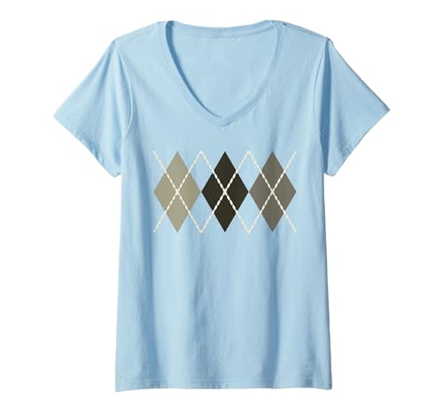 Damen Retro-Rockabilly Argyle T-Shirt mit V-Ausschnitt Damen Retro-Rockabilly Argyle T-Shirt mit V-Ausschnitt von Suncookiez